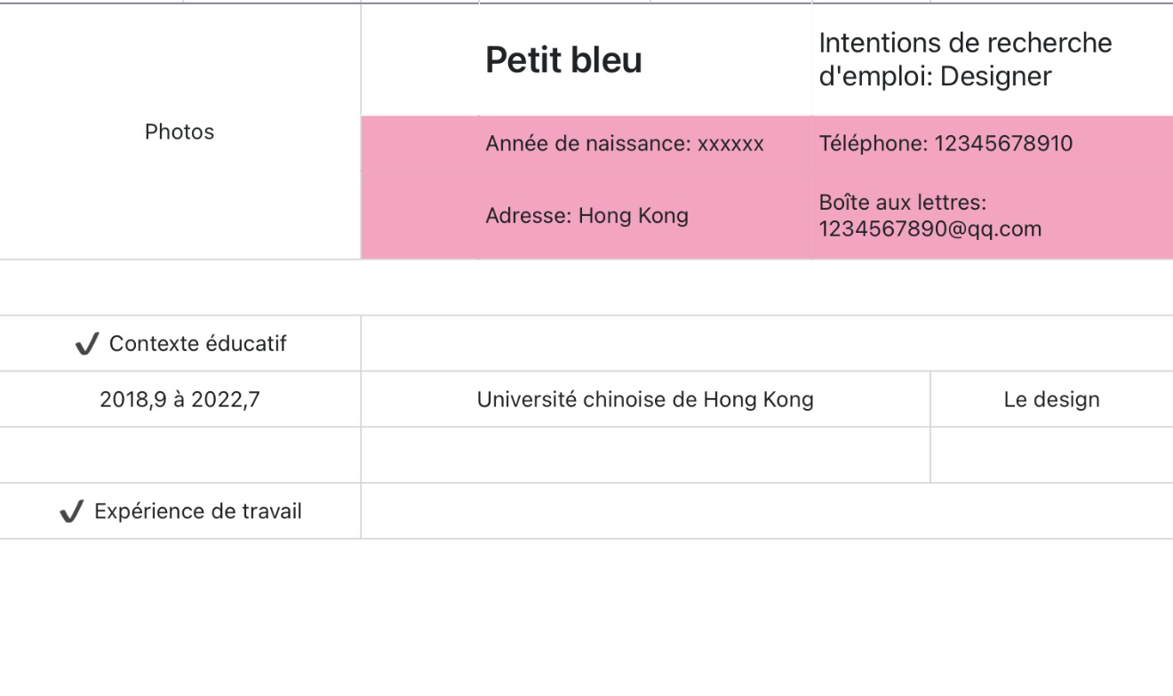 CV de recherche d'emploi rose